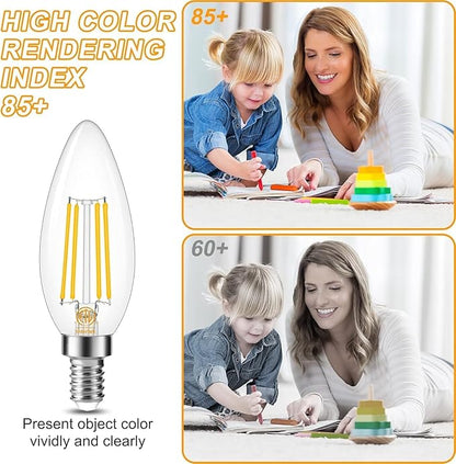 Cotanic E12 LED Bulb Dimmable 3000K Soft White, LED Candelabra Bulbs 60Watt Equivalent, Small Base Type B Light Bulbs, Candle Shape Chandelier Light Bulbs Clear Glass, 600LM, 24 Pack