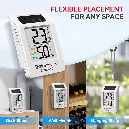 BaldrTherm WiFi Thermometer, Wireless Smart Thermometer, Remote Temperature Monitor with Gateway&Solar Sensor,200ft Coverage, App Alerts,12-Month Battery, Comfort Indicator, Data Sync Recover,1Pack