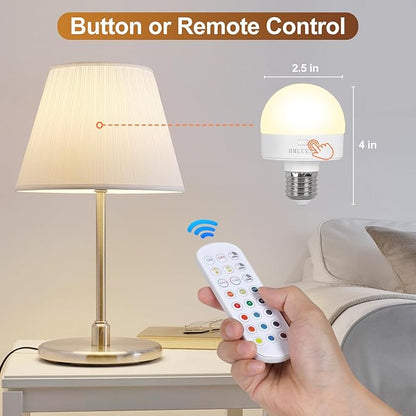 Rechargeable Light Bulbs with Remote Control, 3600mAh E26 Base Battery OperatedLED Bulb for Lamp Sconce, 300LM 15 RGB Lights Dimmable Timer Wireless Magnetic Led Light Bulb, 1 Pcs