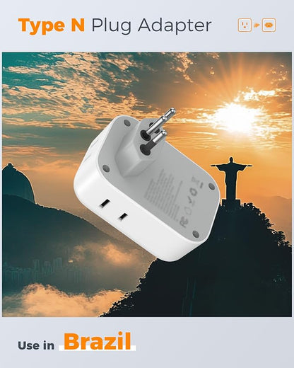 TESSAN Brazil Plug Adapter 2 Pack, 7 in 1 US to Brazil Power Adapter