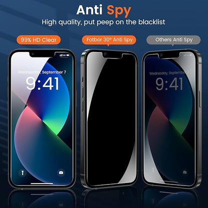 Fotbor 2 Pack Compatible for iPhone 13 Mini Privacy Screen Protector, Anti Spy Private Case Friendly Anti-Scratch 9H Hardness Tempered Glass