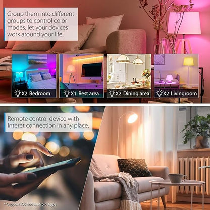 Candelabra Smart Light Bulbs 60W Equivalent, 450LM 5W LED Bulb Compatible with Alexa/Google Home, RGBCW 16 Million Color Changing Light Candle Bulb, No Hub Required, 2.4G (E12) (4)