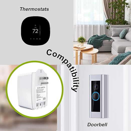24V 40VA Transformer, Doorbell Transformer Plug in Compatible with Nest, Ecobee, Sensi, Honeywell All Versions of Ring Doorbell Thermostat (Wireless White, 40.0, Watts)