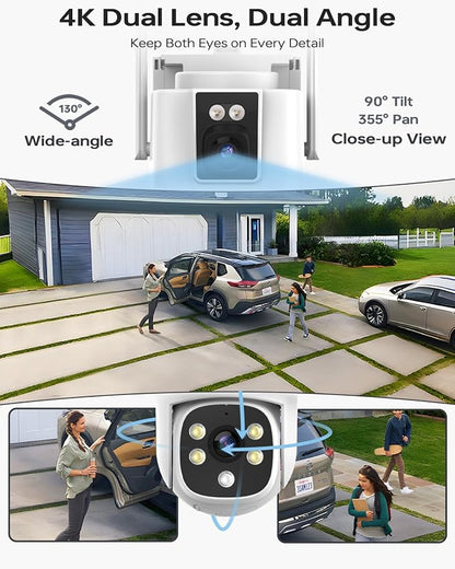 Wireless Outdoor Security Camera System, Wkkengd Dual Lens Dual Screen Auto Tracking 4 Home Surveillance Camera Set 12.5" Monitor 1TB 10CH NVR Color Night Vision 2 Way Audio Wi-Fi 6 Alexa Compatible