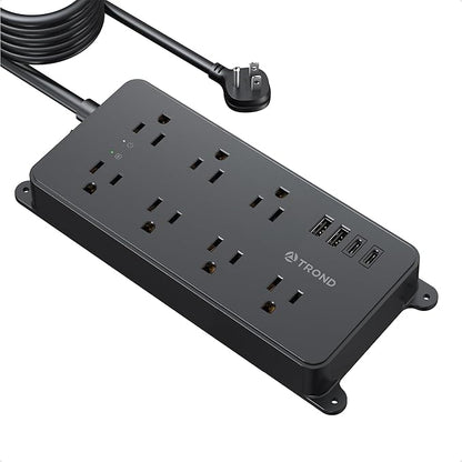 TROND Surge Protector Power Strip, Flat Plug 15ft Long Extension Cord, 7 Widely-Spaced Outlets with 4 USB Ports, ETL Listed, 1700J, Wall Mountable, for Home Office Garage, Black