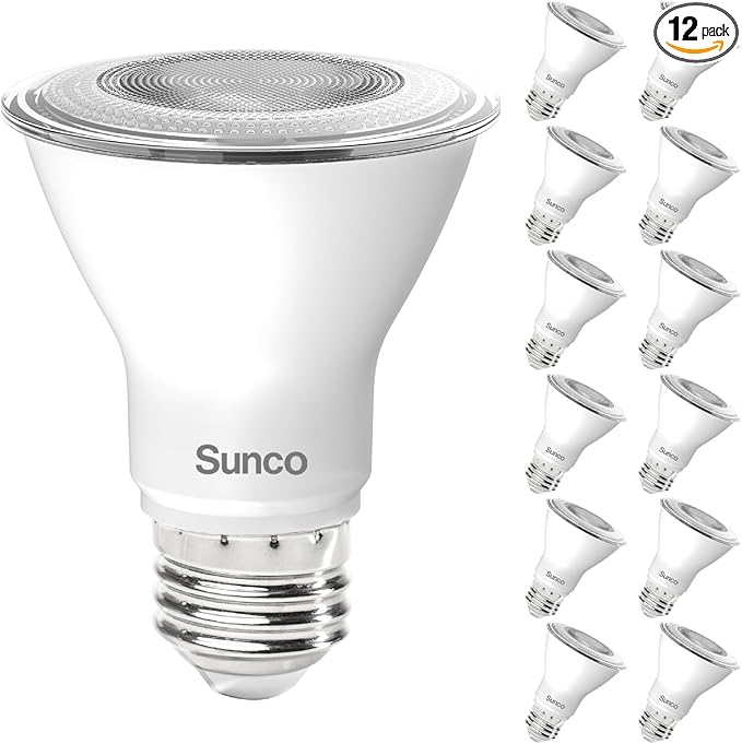 Sunco 12 Pack PAR20 LED Bulbs, Flood Light Bulb Outdoor, 500 LM, 7W (50W Equivalent), 3000K Warm White, E26 Medium Base, Dimmable, Track Lighting for Indoor/Outdoor Use, Wet Rated UL