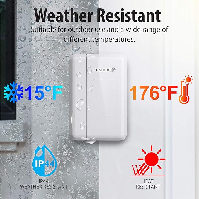 Fosmon WaveLink Wireless Door Chime with 500 Feet Range, 58 Tunes, 5 Volume Levels & LED Indicators for Home/Business/Office (1 Receiver + 1 Sensor)