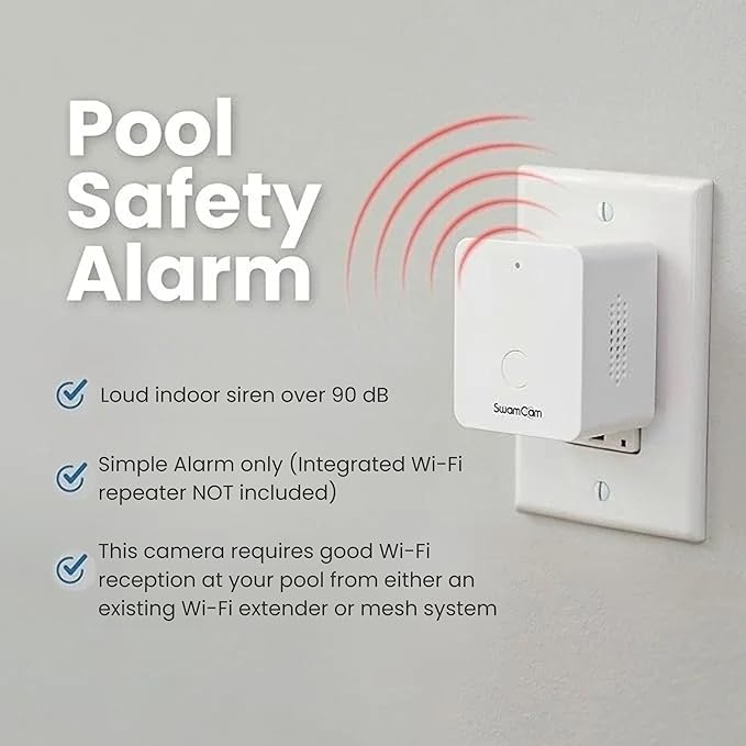 SwamCam Pool Alarm Wi-Fi Camera System – ASTM F2208 Certified – Smart Pool Safety for In-ground & Above-Ground Pools – Real-Time Alerts & Live View, Without Wi-Fi Repeater