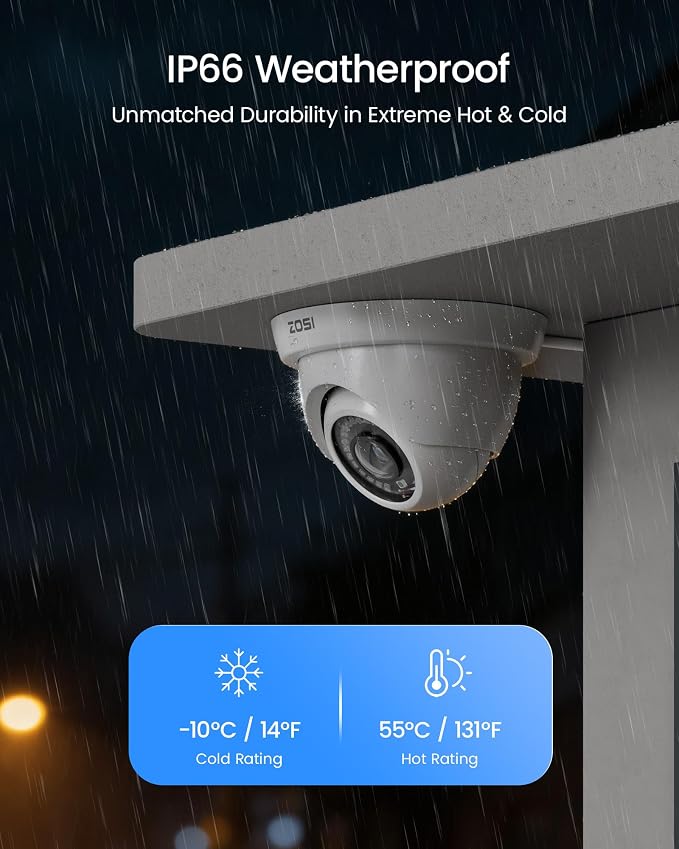 ZOSI 3K Lite Wired Security Camera System, 4 X 2MP Dome Cameras, 500GB HDD