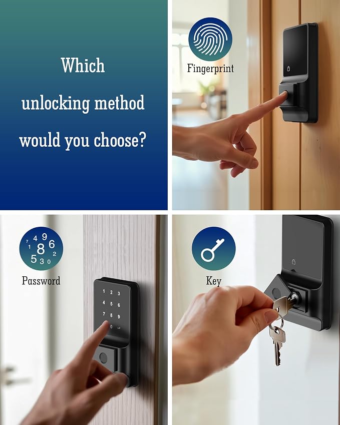 LeLoupFidele Smart Keyless Deadbolt Lock with Fingerprint for Front Door | Electronic keypad, Tuya App control, auto-lock, compact, easy install, matte black for home & Airbnb