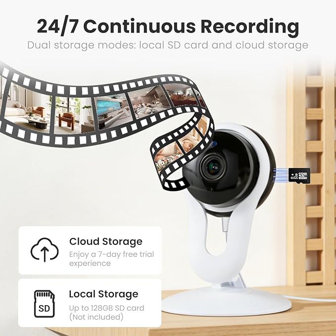 Indoor Camera for Pet & Baby Monitoring, 2K Clear View, Motion Alerts & Night Vision, 2-Way Audio, Easy Setup Home Security Cam, Alexa & Google Home Compatible, 2.4G Wi-Fi only