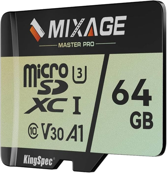 MIXAGE 64GB MicroSDXC Memory Card U3 V30 A1 UH-I, 100MB/s Read 60MB/s Write 4K UHD for Android Phones, Gaming Consoles, Dash Cam Security Action Cameras