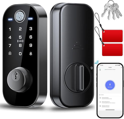 Ulecoce DL08 Fingerprint Smart Deadbolt with App Control, Mate Black | 5‑in‑1 Smart Deadbolt with Remote Control, Auto‑Lock, Touchscreen Keypad, 5 Keys & 2 Fobs, USB‑C Port, ANSI Grade 3 Security