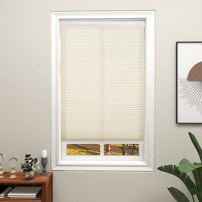 Changshade Cordless Cellular Shades Light Filtering Custom Size, Honeycomb Door Indoor Window Blinds 1.5 inch Cell Easy Install for Home, Office, Living Room, Bedroom, Bathroom, Nursey, Beige