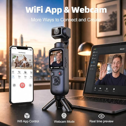 4K Vlogging Camera with AI Face Tracking, 330° Rotating Lens & WiFi