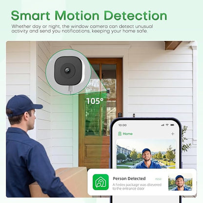 5MP 3K No Drill Window Security Camera, 2.4GHz & 5GHz WiFi Indoor Window Camera Color Night Vision with Anti-Glare, Person and Motion Detector, 24/7 Recording, Easy Install for Apartment,Rental
