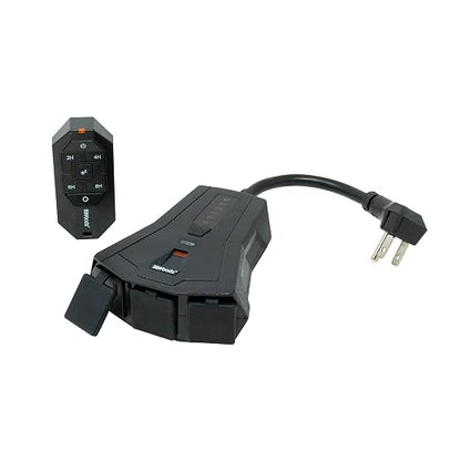 Southwire Woods Outdoor Lighting Timer with Remote Control Countdown - 3 Grounded Outlets - Convenient Lighting Controller - Weatherproof Remote Outlet - Black