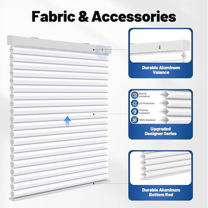 Motorized Cellular Shades with Remote, Light Filtering Smart Cellular Shades Compatible with Alexa, Honeycomb Window Blinds for Bedroom Home Office, Custom Size, Half Shading White