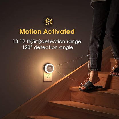 Briignite Motion Sensor Night Light, Night Lights Plug into Wall, Auto On/Off Motion Activation Nightlight, Energy-Saving 0.6W LED, Warm White, Ideal for Kids, Bedroom, Bathroom, 2 Pack