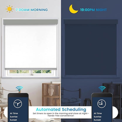 Motorized Blackout Roller Shades – Custom Smart Blinds with Remote Control, 25 Colors & Sizes, Rechargeable Battery or Plug-in, Tuya WiFi Optional, Home & Office Window Shades (Parchment White/CH9440)