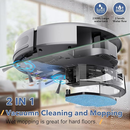 Robot Vacuum and Mop Combo, 2 in 1 Robotic Vacuum Cleaner with Schedule, App/Alexa/Voice Control, Slim 2.87", Self-Charging, Strong Suction & Long Runtime, Ideal for Hard Floor, Pet Hair, Carpet