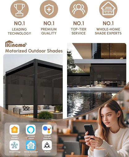 Kincmo Motorized Outdoor Shades for Patio Porch, Custom Outdoor Motorized Blinds with Remote, Waterproof & Windproof Patio Shades Work with Apple Homekit,Alexa,Google (3% Openness Brown)