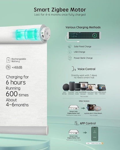 Yoolax Smart Coupled Roller Shades Compatible with Alexa Google, Motorized Blinds with Remote Light Filtering Coupled Roller Shades for X-Large Windows, Custom Size(XL Coupled-Jacquard White)