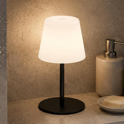 IP65 Waterproof Shower Lamp, Cordless Rechargeable Table Lamp, Black | 4000mAh Battery Operated Lamp, Spa-Like Glow for Showers, Vanity, Bedside and Patios; 3 Color Temperatures, Touch Dimming