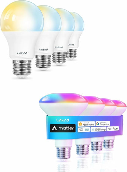 Linkind BR30 Matter Smart Light Bulb A19 Soft White to Daylight Tunable Smart Light Bulb