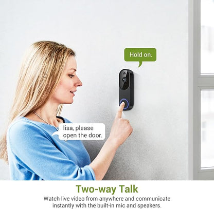 Lunelyx 1080P Wireless Video Doorbell Camera, Outdoor Surveillance Cameras, FHD Live View, Cloud Storage, AI Human Detection, Instant Alert, Night Vision, Two Way Audio, 2.4G WiFi Only