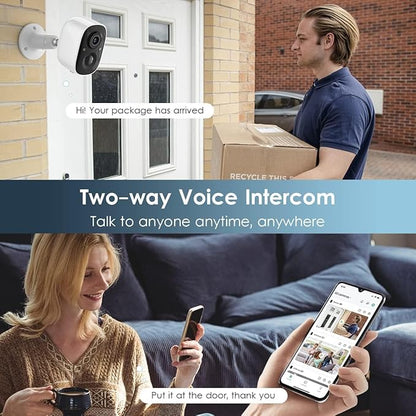 Geekee Security Cameras Wireless Outdoor 2-Way Talk Battery Powered Wi-Fi Cameras for Outside and Indoor 2K Night Vision AI Motion Detection Siren Alarm IP65 Weatherproof 2-Pack