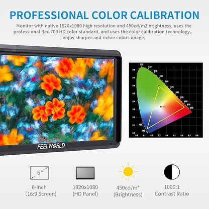 FEELWORLD 5.5 Inch DSR Camera Field Monitor with F550 Battery 2200mAh+Bag Small Full HD 1920x1152 IPS Video Assist Mit HDMI Output and Input S55V3