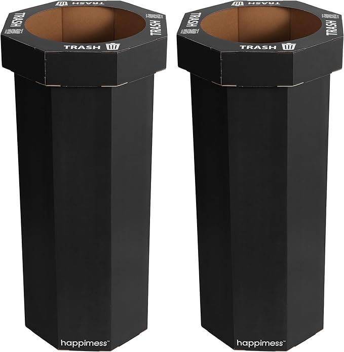 happimess Fleur 25 Gal Trash Can Bin, Charcoal Black, Set of 2