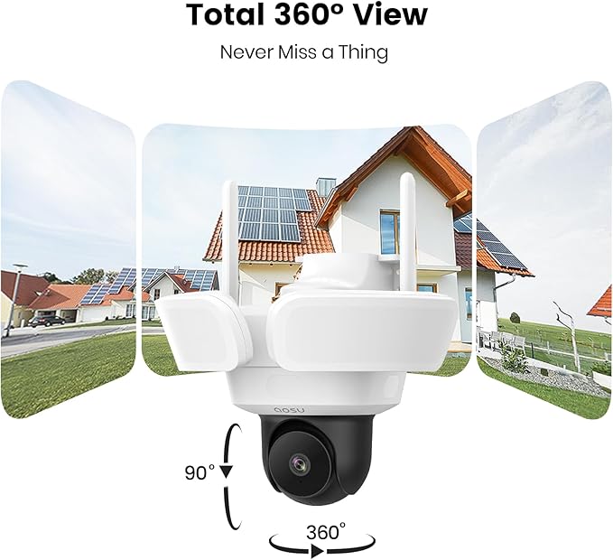 aosu Floodlight Camera Wired, 3K UHD Security Camera Outdoor, 360° Coverage Surveillance, 24/7 Recording, Motion Detection, 2600-Lumen Motion-Activated Floodlight, Color Night Vision