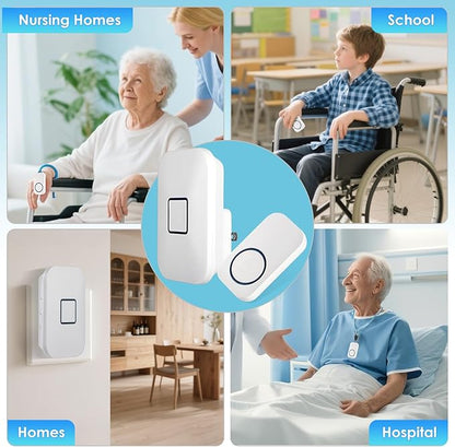 Caregiver Pager, Call Button for Elderly at Home, Medical Alert System for Seniors with 1000FT Long Range, 5 Volume Levels, 1 Receiver (Plug in) & 1 SOS Panic Button for Patient/Disabled Monitoring