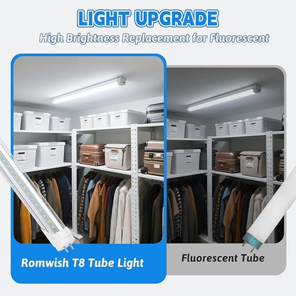 Romwish 36 Inch T8 LED Tube Light, 14W(30W Equiv.), 1600LM, 5000K Daylight, Type A+B Plug & Play or Ballast Bypass, F25T8 Fluorescent Replacement, Double-Ended Power, Under Cabinet Light, 12 Pack