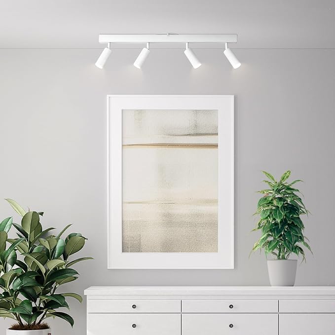 Globe Electric 64000120 28" 4-Light LED Integrated Track Lighting, Matte White, Adjustable Pivoting Track Heads, 37W, 1600 Lumens, 3000 Kelvin, Dimmer Switch Compatible, Modern Ceiling Fixture