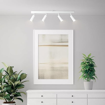 Globe Electric 64000120 28" 4-Light LED Integrated Track Lighting, Matte White, Adjustable Pivoting Track Heads, 37W, 1600 Lumens, 3000 Kelvin, Dimmer Switch Compatible, Modern Ceiling Fixture