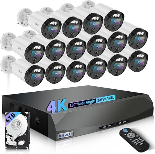 【2-Way Audio & 130° Ultra Wide-Angle】 4K 8MP Outdoor Wired Security Camera System, Wired Home Security Camera System, Home Surveillance DVR Kits
