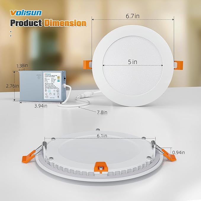 VOLISUN 24 Pack 6 inch Recessed Lighting, 5CCT Ultra-Thin LED Recessed Light with Junction Box, 2700K-5000K Selectable, 1080Lumen Dimmable Canless Wafer Downlight, LED Ceiling Light ETL Certificated