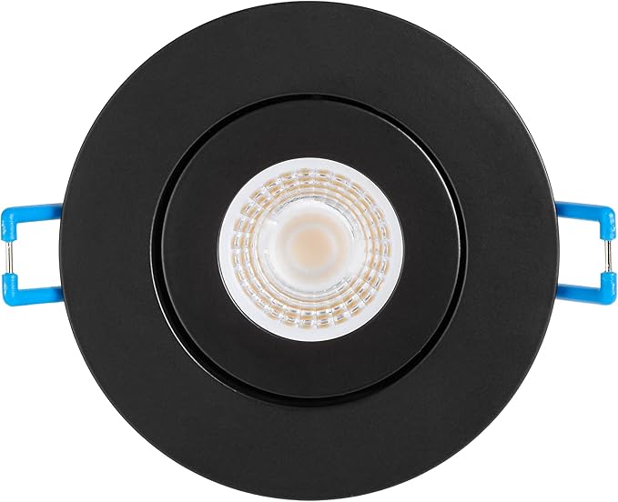 Maxxima 2 in. Rotatable Ultra-Thin Recessed LED Floating Gimbal Downlight, 360 Lumens, 5 CCT Selectable 2700K/3000K/3500K/4000K/5000K, Dimmable Black Trim 90 CRI IC Rated Canless Junction Box Included