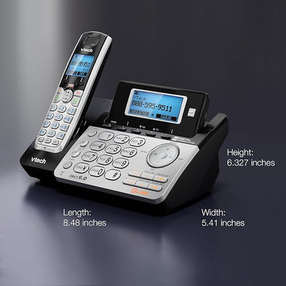 VTech 4-Handset 2-Line Cordless Phone for Small Business or Home with Answering System and Mailbox on Each Line, Caller ID/Call Waiting, Conference Call | DS6151 with 4 Handsets Bundle (Black/Silver)