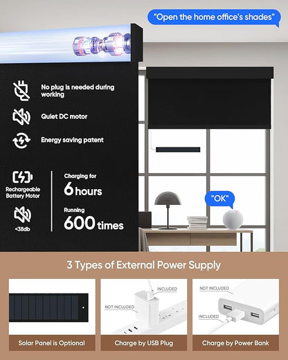 Motorized Blinds with Remote: Kincmo 100% Blackout Roller Shades Work with Apple Homekit,Alexa,Google Home, Customized Electric Blinds with App,Voice Control (100% Blackout Pure Black)