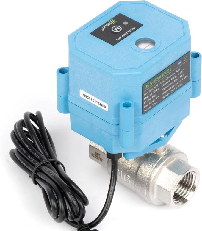 Motorized Ball Valve 1/2 in NPT U.S. Solid WiFi Smart 304 Stainless Steel 2-Way Electric Actuated USB Powered NSF Certified for Water Irrigation