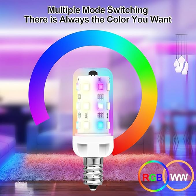 XRise E12 LED Bulb 2.5W Dimmable RGB+Warm White Color Changing with Remote Control Equivalent 25W Halogen E12 Base LED Light Bulbs 3000K 250LM, No Flicker,9 Pack