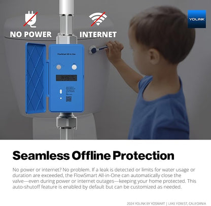 NSF Certified YoLink FlowSmart All-in-One Smart Water Meter & Auto Shutoff for 1.5" Pipes, LoRa Long-Range, Real-Time Leak Detection, 10-Year Battery, 80+ Device Ecosystem, Hub Required