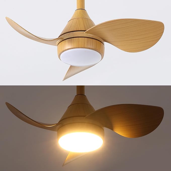 OVAL AIR AIR8000D Albini 22" Contemporary Minimalist 6-Speed Metal Mobile-App/Remote-Controlled Dimmable Smart Integrated LED Ceiling Fan for Living Room, Bedroom, Office, Aspen Pale Oak