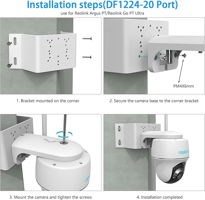Corner Mount Compatible with SEHMUA Solar Security Cameras (RBX-S45/ RBX-S44/RBX-S40/RBX-S73/RBX-SD22) and Reolink Argus PT 3MP/4MP/5MP/2K, 4K/8MP, Reolink Go PT Ultra Camera（White）