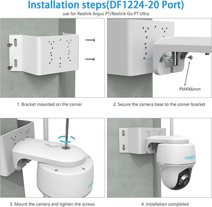 Corner Mount Compatible with SEHMUA Solar Security Cameras (RBX-S45/ RBX-S44/RBX-S40/RBX-S73/RBX-SD22) and Reolink Argus PT 3MP/4MP/5MP/2K, 4K/8MP, Reolink Go PT Ultra Camera（White）