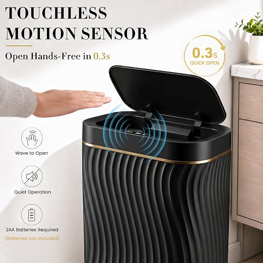 Ogikey Bathroom Trash Can with Lid, 5 Gallon Automatic Touchless Garbage Can, Motion Sensor Smart Trash Bin, Slim Waterproof Waste Bin for Living Room, Bedroom, Office, Kitche